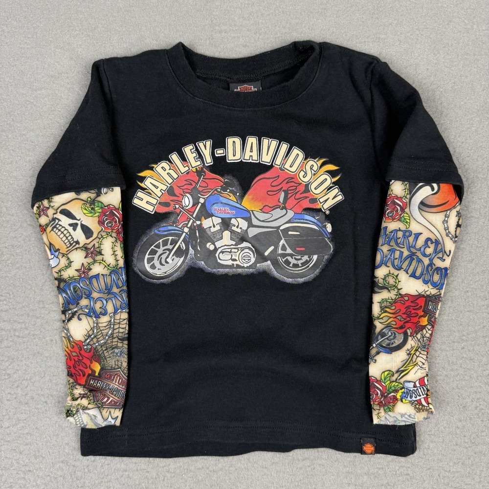 Harley-Davidson Kids Motorcycle Logo With Mesh Tattoo Sleeves T-Shirt